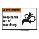 WARNING Keep Hands Out Of Machinery. Sign - Light Duty Plastic - Black on Orange - 7 x 10