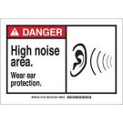 DANGER High Noise Area. Wear Ear Protection. Sign - Light Duty Plastic - Black/Red on White - 7 x 10
