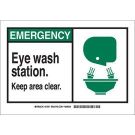 EMERGENCY Eye Wash Station. Keep Area Clear. Sign - Light Duty Plastic - Black/Green on White - 10 x 14