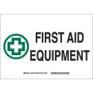 First Aid Equipment Sign - Light Duty Plastic - Black/Green on White - 7 x 10