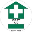 Anti Skid Floor First Aid Sign - Anti-skid Laminated Vinyl - Black/Green on White - 17 Inch Diameter