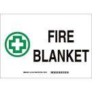 Fire Blanket Sign - Light Duty Plastic - Black/Green on White - 7 x 10