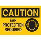CAUTION Ear Protection Required Sign - Light Duty Plastic 10 x 14 - Black on Yellow