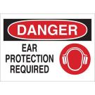 DANGER Ear Protection Required Sign - Light Duty Plastic 10 x 14 - Red on White