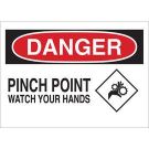 DANGER Pinch Point Watch Your Hands Sign - Light Duty Plastic - Black/Red on White - 10 x 14