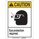 CAUTION Eye Protection Required Sign - Light Duty Plastic - Black/Yellow on White - 14 x 10