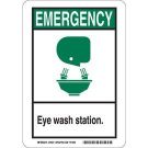 EMERGENCY Eye Wash Station. Sign - Non-reflective Aluminum - Black/Green on White - 14 x 10