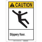 CAUTION Slippery Floor. Sign - Non-reflective Aluminum - Black/Yellow on White - 14 x 10