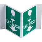 V Eye Wash Sign - Rigid Plastic, High Visibility V-style - Green on White - 5.5 x 10
