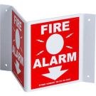 V Fire Alarm Sign - Rigid Plastic, High Visibility V-style - White on Red - 5.5 x 10