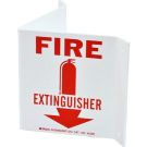 Fire Extinguisher Sign - Rigid Plastic, High Visibility V-style - Red on White - 5.5 x 10