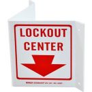 V Lockout Center Sign - Rigid Plastic, High Visibility V-style - Red on White - 5.5 x 10