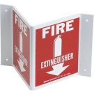 V Fire Extinguisher Sign - Rigid Plastic, High Visibility V-style - White on Red - 8 x 14.5