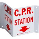 V CPR Station Sign - Rigid Plastic, High Visibility V-style - Red on White - 5.5 x 10