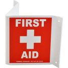 BradyGlo V First Aid Sign - Glow-in-the-dark Plastic, High Visibility V-style - Red on Glow - 12 x 9