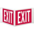 V Exit Sign - Rigid Plastic, High Visibility V-style - White on Red - 12 x 18
