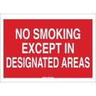No Smoking Except In Designated Areas Sign - Self-sticking Polyester - White on Red - 10 x 14