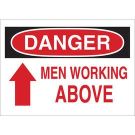 DANGER Men Working Above Sign - Non-reflective Aluminum - Black/Red on White - 7 x 10