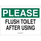 PLEASE Flush Toilet After Using Sign - Light Duty Plastic - Black/Green on White - 10 x 14