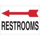 Restrooms Left Arrow Sign - Self-sticking Polyester 10 x 14 - Black/Red on White