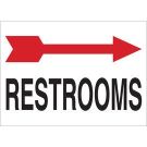 Restrooms Right Arrow Sign - Light Duty Plastic 10 x 14 - Black/Red on White