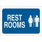Restrooms Sign - Non-reflective Aluminum 10 x 7 - Blue on White