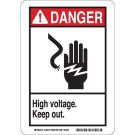 DANGER High Voltage. Keep Out. Sign - Light Duty Plastic - Black/Red on White - 14 x 10