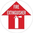 Anti Skid Floor Fire Extinguisher Sign - Anti-skid Laminated Vinyl - Red on White - 17 Inch Diameter