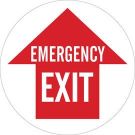 EMERGENCY EXIT Floor Sign - Anti-skid Laminated Vinyl - Black/Pink on Yellow - 17 Inch Diameter