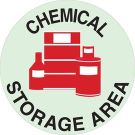 Bradyglo Floor Sign: Polyester, Black/red On Glow, 17 In Diameter, Chemical Storage Area