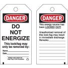 DANGER Do Not Energize Lockout Tagout Tags - Economy Polyester 5.75x3 Black/Red/White, 25/pk