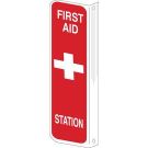 L First Aid Station Sign - Light Duty Plastic, High Visibility L-style - White on Red - 4 x 12
