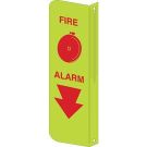 Fire Alarm Sign - Glow-in-the-dark Plastic, High Visibility L-style - Red on Glow - 12 x 4