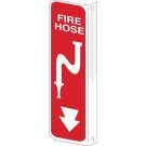 Fire Hose Sign - Light Duty Plastic, High Visibility L-style - White on Red - 4 x 12