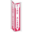 FIRE ALARM Sign - Light Duty Plastic, High Visibility V-style - Red on White - 18 x 7.5