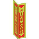 BradyGlo Fire Hose Sign - Glow-in-the-dark Plastic, High Visibility V-style - Red on Glow - 18 x 7.5