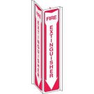 V 3-Way View Fire Extinguisher Sign - Light Duty Plastic, High Visibility V-style - Red on White - 18 x 7.5