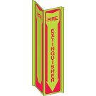 BradyGlo V 3-Way View Fire Extinguisher Sign - Glow-in-the-dark Plastic, High Visibility V-style - Red on Glow - 18 x 7.5