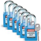 Brady Nonconductive Safety Padlocks - 6-pin Cylinder, 1.5 In. Shackle Clearance, Keyed Different, Blue