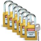 Brady Nonconductive Safety Padlocks - 6-pin Cylinder, 1.5 In. Shackle Clearance, Keyed Different, Yellow