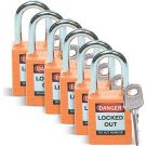 Brady Nonconductive Safety Padlocks - 6-pin Cylinder, 1.5 In. Shackle Clearance, Keyed Alike, Orange