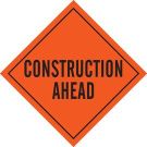 Construction Ahead Sign - Black on Orange - 36 x 36