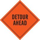 Detour Ahead Sign - Black on Orange - 48 x 48