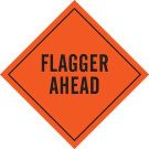Flagger Ahead Sign - Black on Orange - 36 x 36