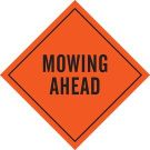 Mowing Ahead Sign - Black on Orange - 48 x 48