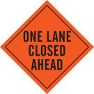 One Lane Closed Ahead Sign - Black on Orange - 36 x 36
