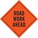 Road Work Ahead Sign - Black on Orange - 48 x 48