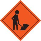 Construction Worker Picto Sign - Black on Orange - 36 x 36