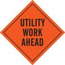 Utility Work Ahead Sign - Black on Orange - 48 x 48