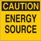 CAUTION Energy Source Labels - Pressure Sensitive Vinyl - Black on Yellow - 2 x 2